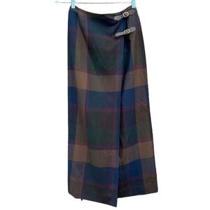Ralph Lauren Maxi Wrap Skirt Women’s Plaid 4 Buckle Long Length Classic Luxury